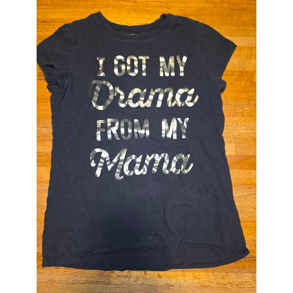 Childrens Place Girls XL 14 Black Silver Foil Drama From My Mama Graphic Shirt